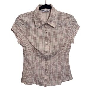 Princess Polly Size 6 Pink White Cottesloe Check Button Up Top Boho Cotton Beach